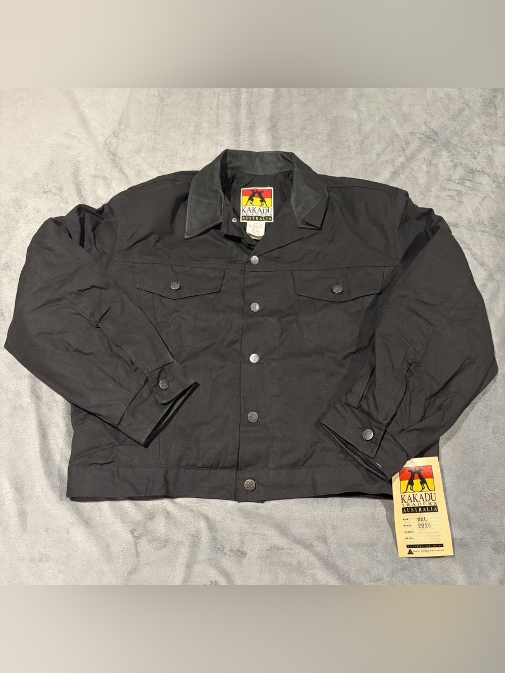 Kakadu Traders Australia Jacket Mens XXL Black Oilskin Cloth Barn Chore Grunge